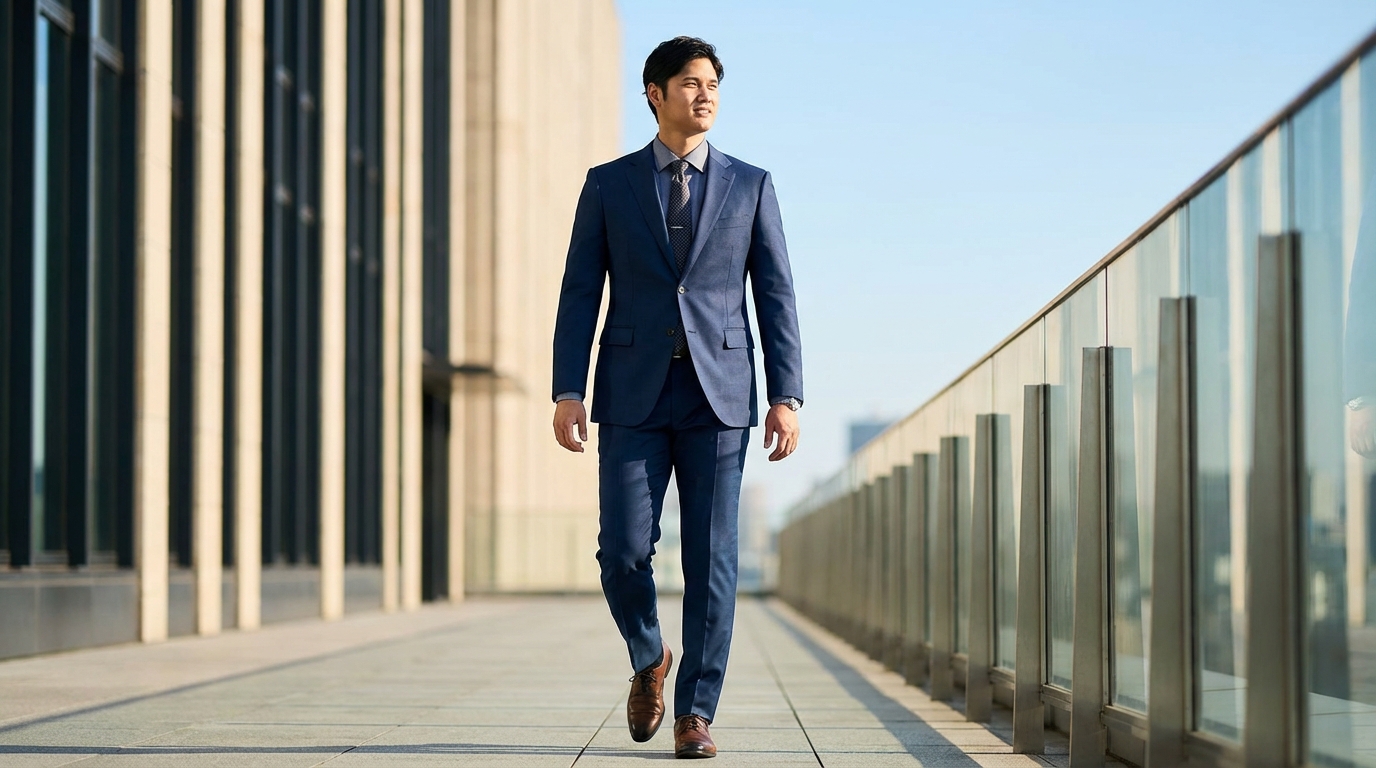 大谷翔平さんが選ぶBOSSスーツは、ドジャースのブルーカラーを意識したスリムフィット